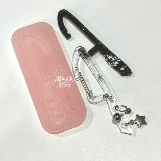 c017 carabiner mold knife with keyring holes, acrylic, shiny