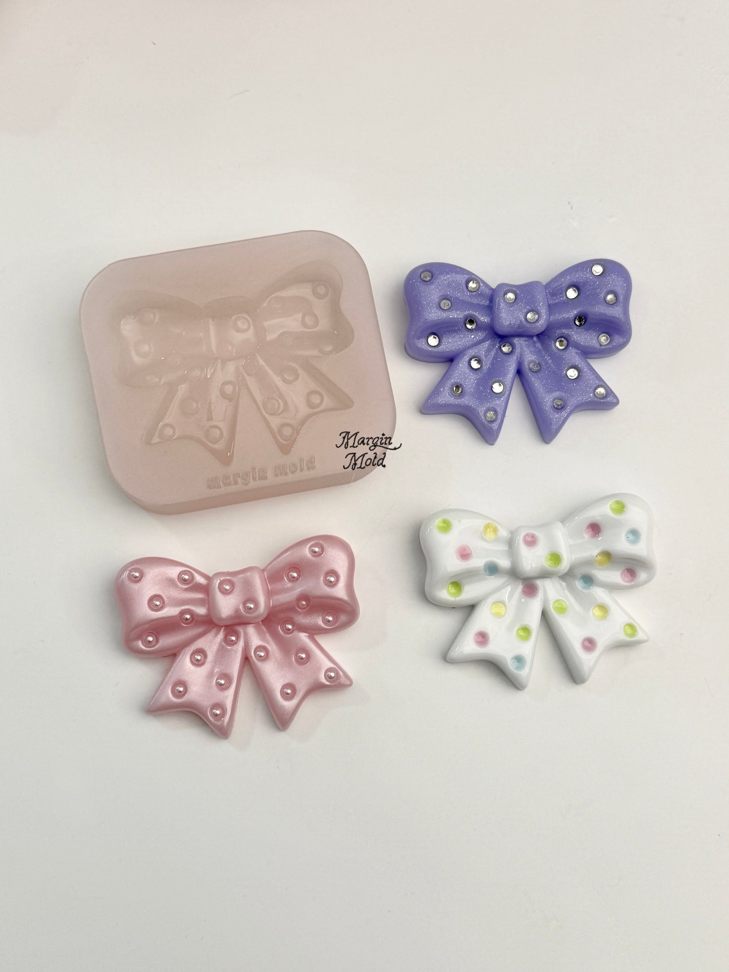 k206 dotted retro ribbon bow mold, 3d printed, shiny