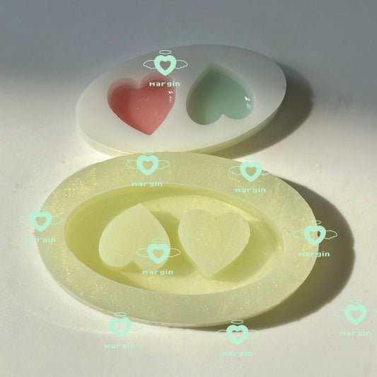 SK123 double heart oval shaker mold, backed, acrylic, shiny