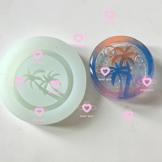 SK115 coconut tree round shaker mold, backed, acrylic, shiny