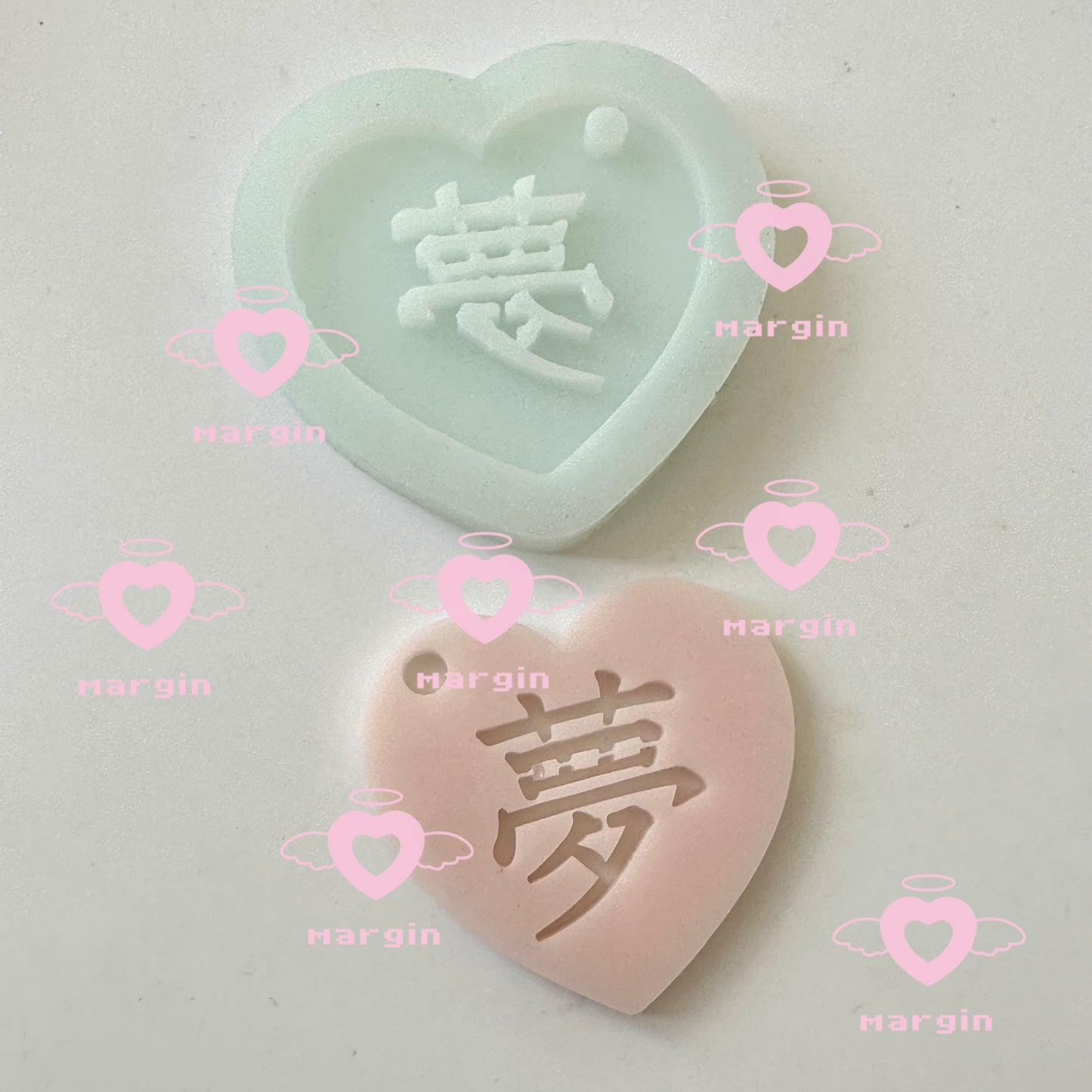 k009 k010 k011 Chinese charactor heart keyring mold 愛 夢 恋, acrylic, shiny