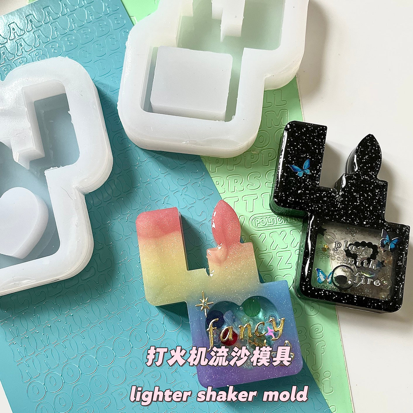 SK089 SK090 lighter shaker mold, backed, acrylic, shiny