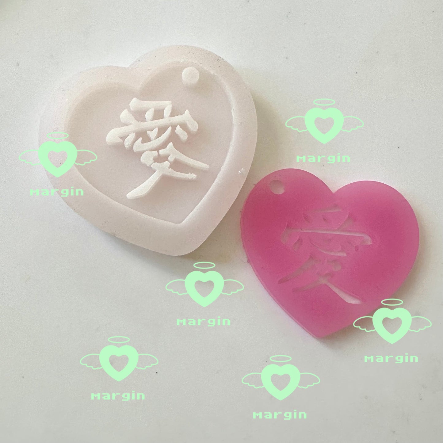 k009 k010 k011 Chinese charactor heart keyring mold 愛 夢 恋, acrylic, shiny